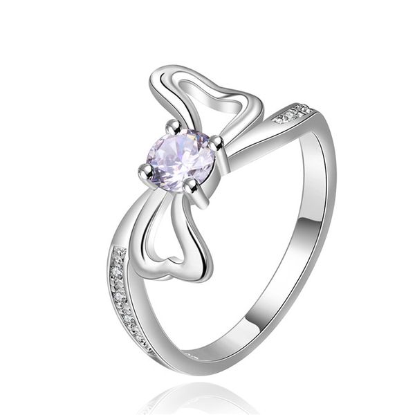 

plated sterling silver bow zircon ring djsr458 us size 8 ; women's 925 silver plate with side stones rings jewelry