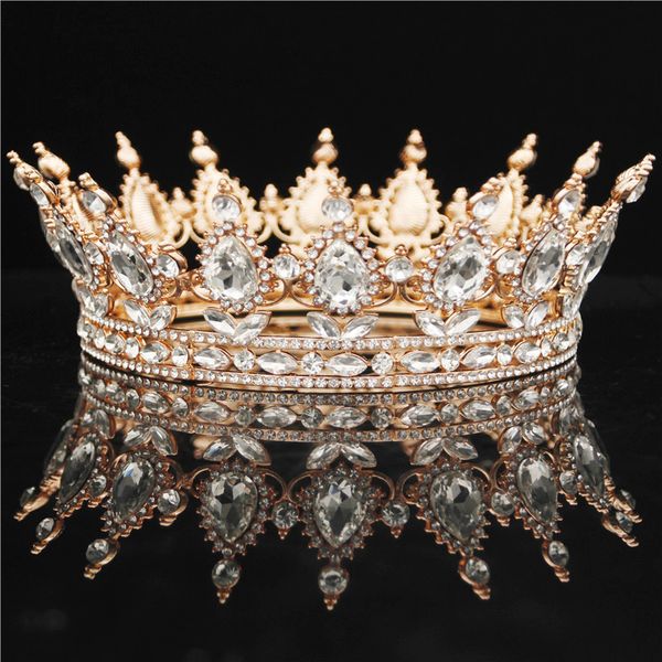 

fashion bride crown diadem women headdress queen king crowns tiaras prom bridesmaid pageant wedding hair jewelry accessories j190701, Golden;white