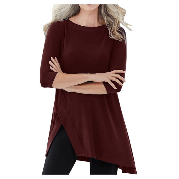 

30h blouse women ladies round neck shirt half sleeve irregular split blouse shirt blusas mujer de moda 2019, White