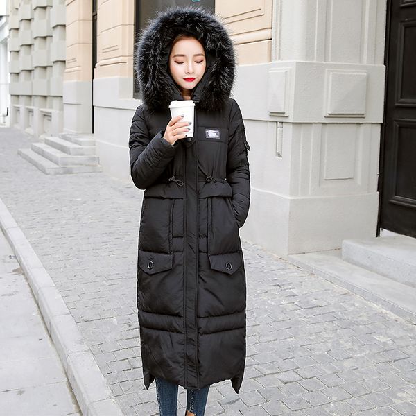 

padded winter women jackets 2020 coats big fur collars hooded outwear female down cotton coats long parka thick overcoat yfy1119, Black