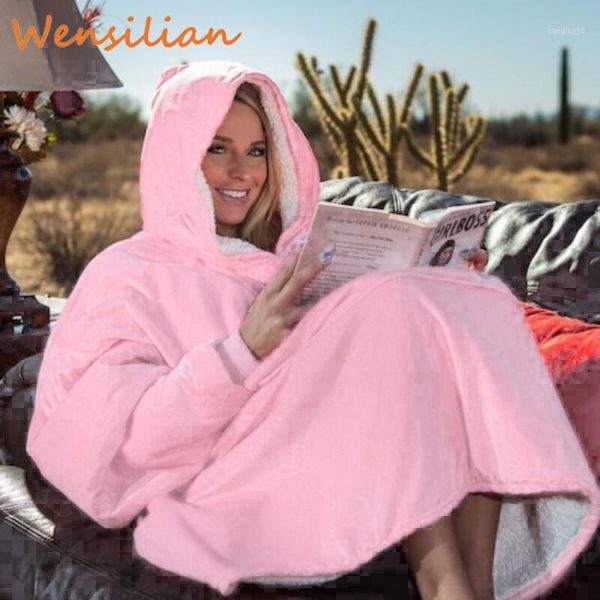 

women blanket sweatshirt robe winter hoodies outdoor hooded coats warm comfy bathrobe christmas fleece blanket sudadera mujer1, Black