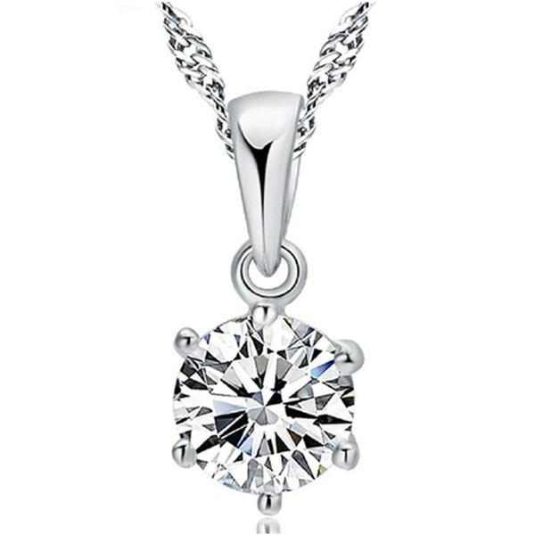 

six prongs setting round brilliant 6mm cz pendant necklace s925 silver necklace
