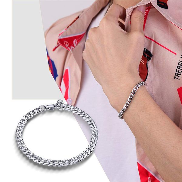 

bracelet chain on hand men bracelet cuban link mens silver braclet men wide stainless steel male accessories bracelets rock, Black