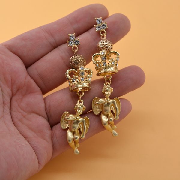 

baroque vintage women drop earrings gold angel crystal dangle earrings for female jewelry retail and wholesale, Silver