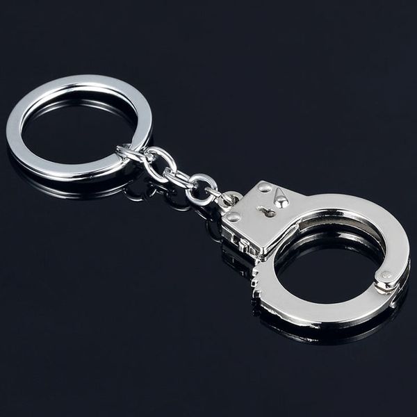 

new metal handcuffs key chain creative imitation really single handcuffs waist hanging key ring pendant wholesale, Silver