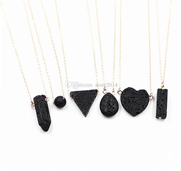 

lava-rock pendant necklaces heart/triangle/hexagonal prism aromatherapy essential oil diffuser necklaces natural black lava pendant necklace, Silver