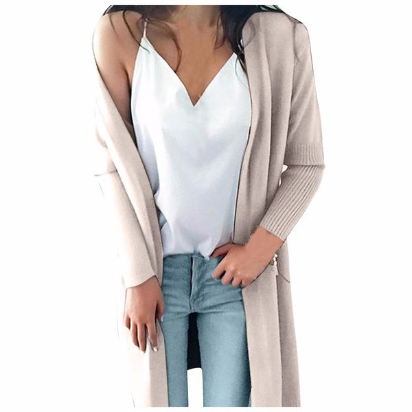

2019 new clothes women autumn winter chic coats new long sweater double pocket knit cardigan sweater ropa mujer, Tan;black