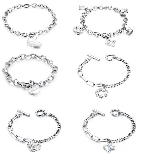 

fashion women bracelet stainless steel heart round pendant gift jewelry silver-color, Black