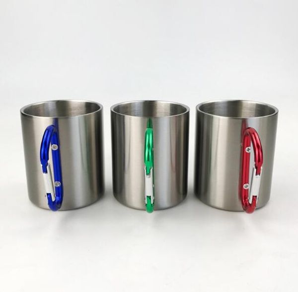 

fashion 300ml edelstahl doppelwandige tassen, wandern, reise tassen, metall becher mit karabiner griff dhl ing