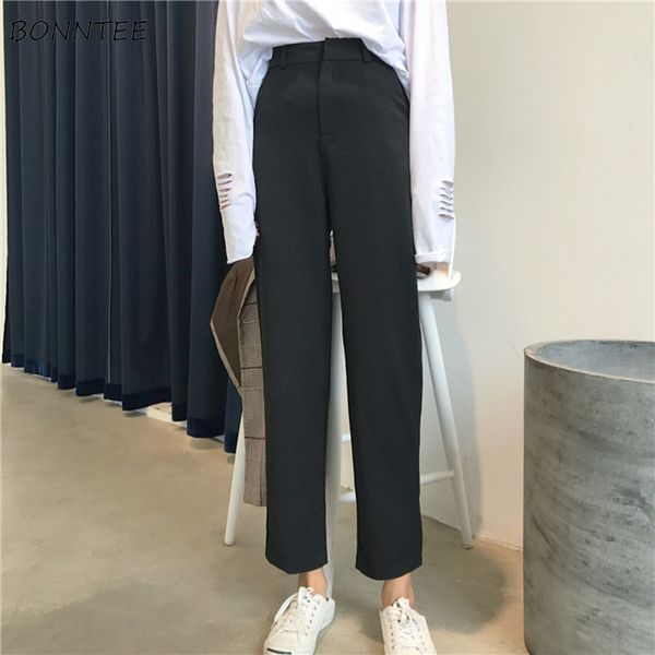 

pants women 2019 solid colour all-match high ankle-length trousers womens korean style slim elegant straight trendy zipper chic, Black;white