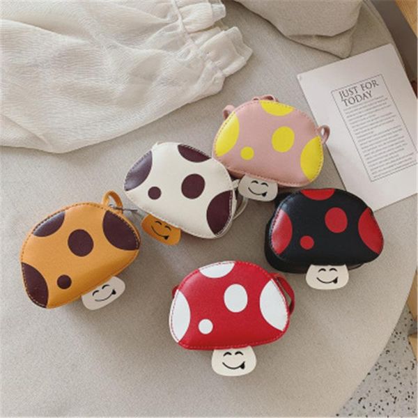 

children girl kids pu coin purse bag hobos mini small cute cartoon dot mash room smile face solid korean accessories-swd-w19, White