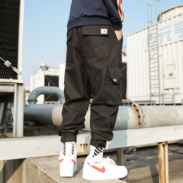 

spring autumn men cargo pants multi-pocket elastic waist harem pants trousers joggers original male loose hip hop casual m-5xl, Black
