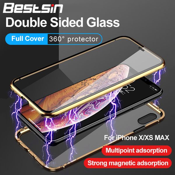 

Double ided gla magnet ca e for iphone x xr plu x metal magnetic 360 degree full cover ca e coque with the retail box