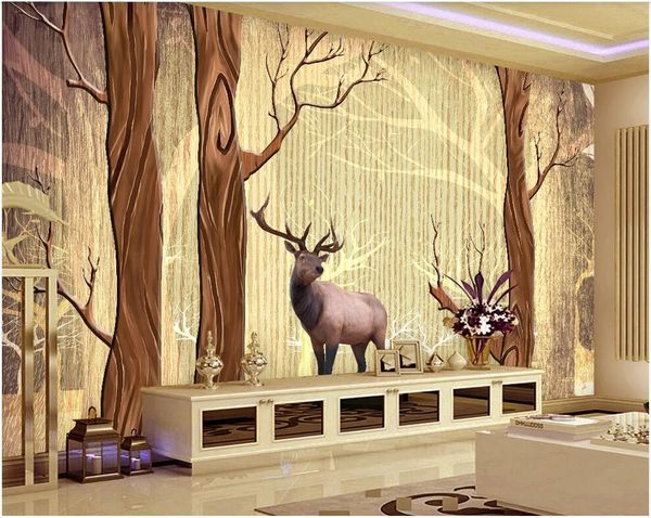 

wdbh 3d wallpaper custom p nordic retro style forest deer background wall home decor 3d wallpaper for the walls