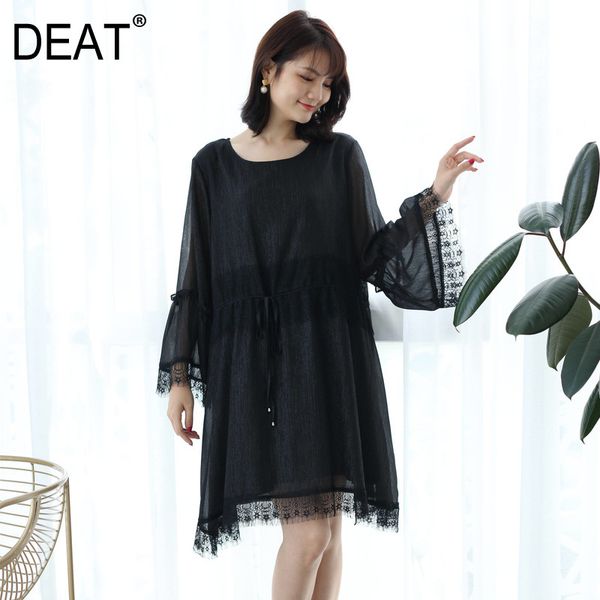 

глухой] 2020 по размеру большая девочка полный рукав кружева выдалбливают элегантный свободного покроя тонкий платья женщин новая весна мод, Black;gray