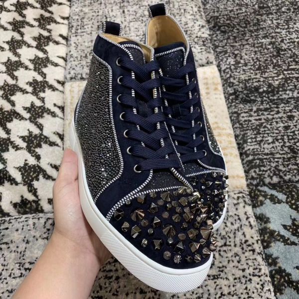 

with box] name brands louisflats mix 2019 veau velours high-red bottom fashion sneakers for men & women casual walking, Black