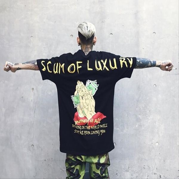 

tide brand 17ss2019t-shirt men's t-shirt couple outfit and women's half sleeve couple's clothes loose money first printed tex, White