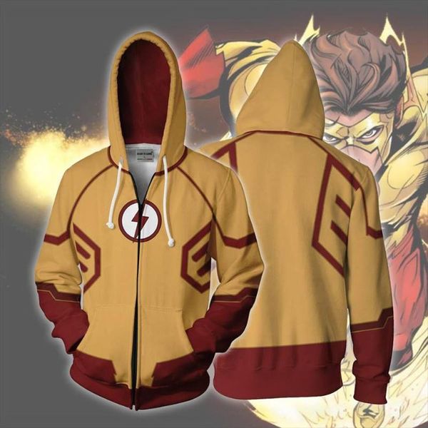 

2018 new men hooded kid flash 3d printed hoodies casual workout casual zipper hoodie hip hop hooded big size, Black