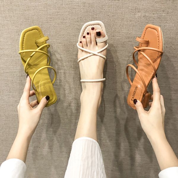 

flip-flops female summer wear 2020 new wild thick-heeled fashion medium-heeled sandals and slippers ins tide, Black