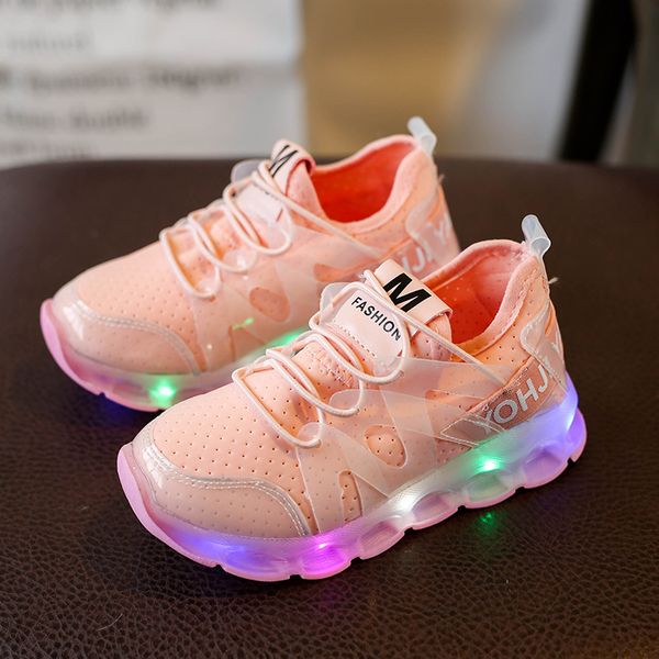 

2020 mesh письмо led зажгли luminous спортивная обувь кроссовки малышей kid повседневный мальчики девочки обувь, Black