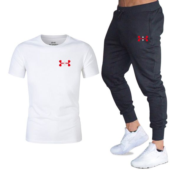 

men's sets t shirts + pants two pieces sets casual tracksuit basketball new fashion print suits sportwear fitness shirts, Gray