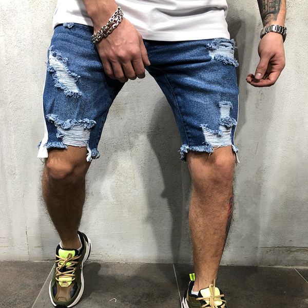 

2019 summer thin short jeans men skinny denim shorts fashion streetwear hip hop casual beach zipper straight pants, Blue