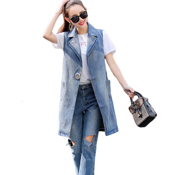 

2019 zomer jas mouwloos vest dames jeans vesten lange denim vest vrouwen slanke jas chalecos mujer plus size cm223, Black;white