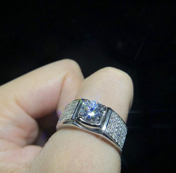 

foreverbeauty micro pave diamonds tennis ring 1ct 2ct diamond ring with solid 925 sterling silver ring plated white gold men wedding rings, Golden;silver