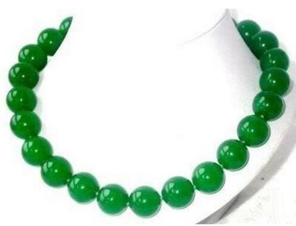 

18 "verde imperial jades 14mm collar de perlas/aaaaaa, Silver