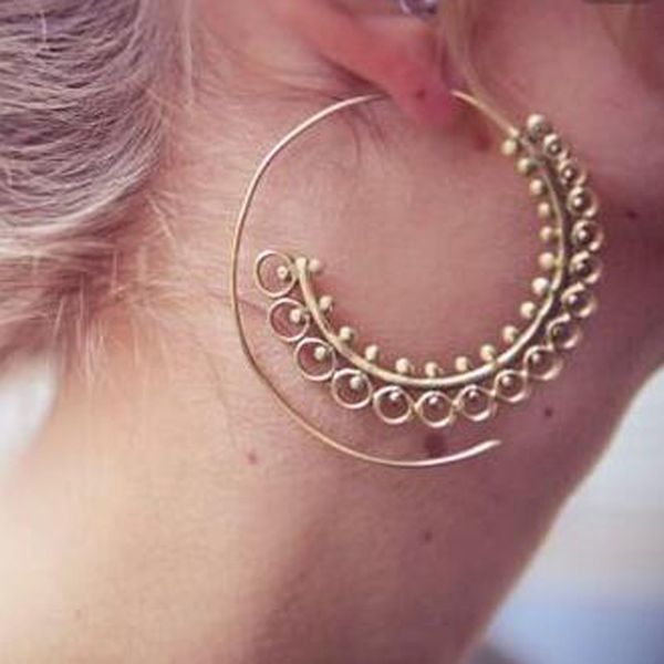 

bohemia personality round spiral drop earrings exaggerated whirlpool gear earrings for women jewelry gifts 4196, Golden