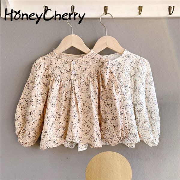 

корейский цветочные bubble sleeve shirt 2020 детские маленькая девочка рубашки весной новые девушки ребёнок одежда y200704, White;black