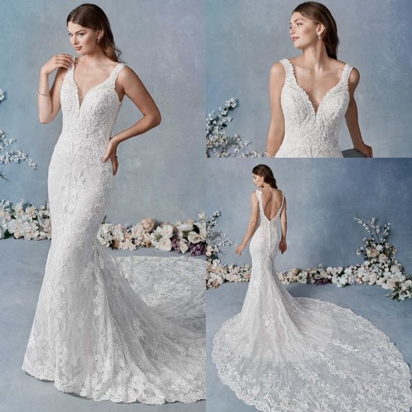 

mermaid kenneth winston wedding dresses sweetheart sleeveless tulle lace applique ruched button wedding gown sweep train robe de mariÃ©e, White