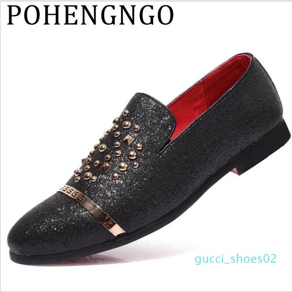 

2019 luxury men silver black diamond spiked loafers rivets slippers red bottom wedding party shoes stylish men driving flats g02