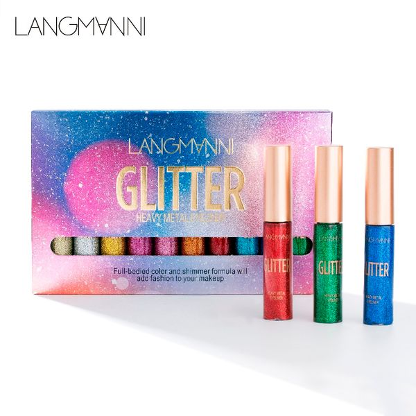 langmanni 10 pz / set glitter eyeliner impermeabile facile da indossare eyeliner liquido oro glitter trucco luccichio pigmentato spedizione gratuita