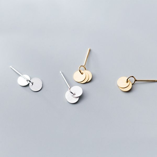

mloveacc real 925 sterling silver round little slice fashion stud earrings for women wedding small earrings genuine jewelry, Golden;silver