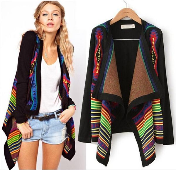 

мода кардиган жакеты женщина одежда ницца осень европа геометрическая полоса печати вязать свитер пальто v-образным вырезом распашонки для ж, Black;brown