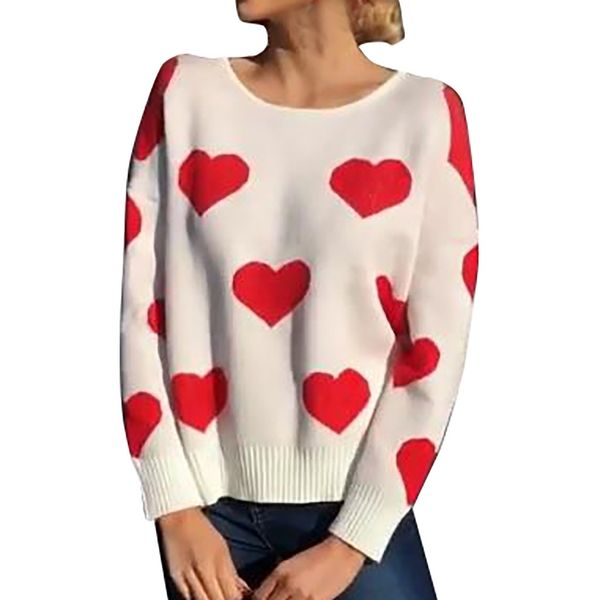 

sweater women o-neck sweater pullover long sleeve o neck knitwear heart shape print backless women casaco feminino, White;black
