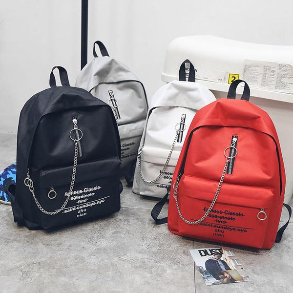 

girls letter print backpack fashion casual trend chain backpack back to school season female canvas high school zipper