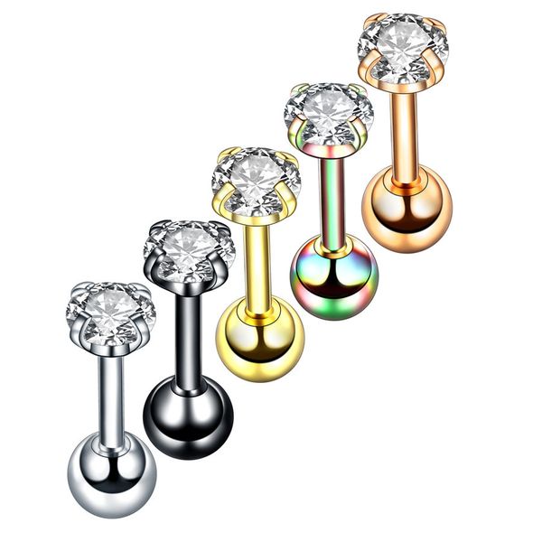 

round gao shier nail four claw catch zirconium ear rings for ladies bone nail stainless steel human body puncture ornaments piercing, Golden