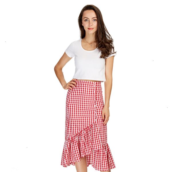 

ruffle skirt women skirts women sweet ruffles plaid split skirts with lining elastic waist ladies fashion casual mid calf skirt bsq555, Black