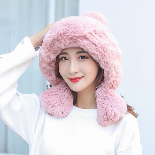 

women knitted beret beanies fashion bow girl fur hat outdoor windproof wool female cap thickened warm visor bonnet #35, Blue;gray