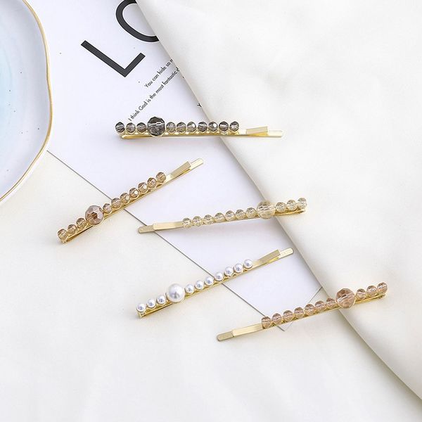 Fashion Women Clear Crystal Rhinestones Beads Hair Clips Solid