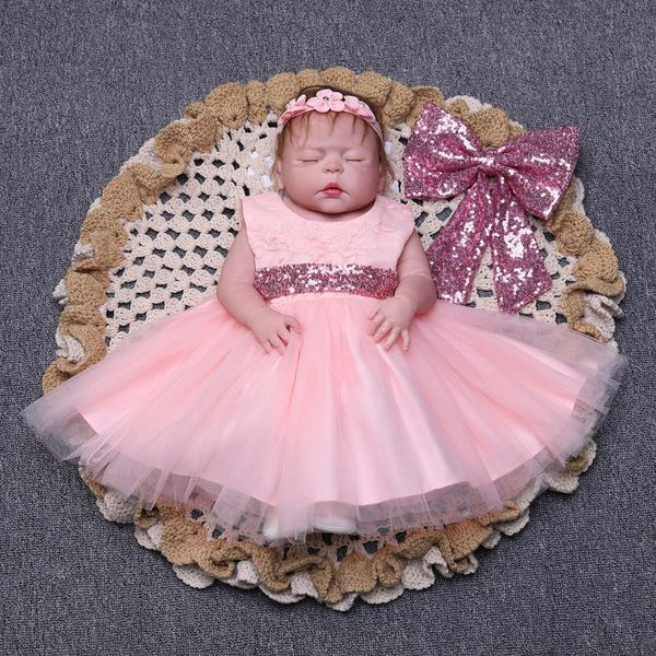 

2pcs set baby girl baptism dress sequin bow infant girl christening wedding gown newborn baby birthday communion party clothes, Red;yellow