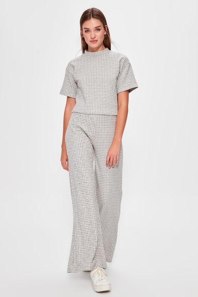 

trendyol серый текстурированный вязать штаны twoaw20pl0242, Black;white