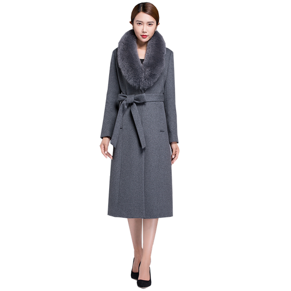

autumn winter high-end fur collar wool jacket women elegant slim mother long overcoat plus size woolen windbreaker coats 5xl, Black