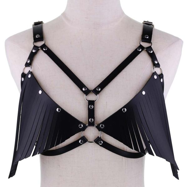 

diezi gothic leather bra choker necklace vintage harness bondage punk body necklace for women fashion cosplay torques jewelry, Silver