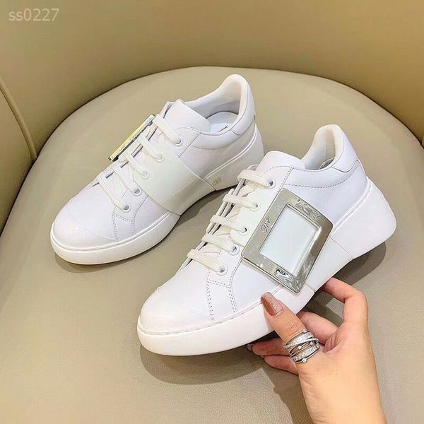 

personality spring and autumn winter square buckle white shoes women leather thick-soled sneakers wild leisure factory direct sales, Black