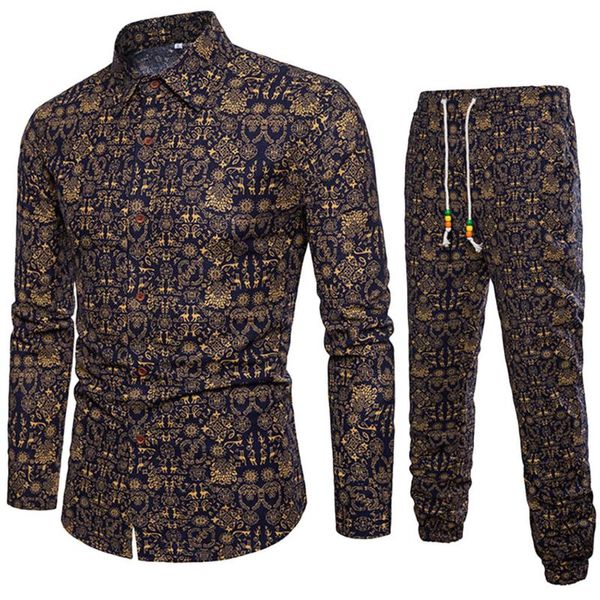 

casual men tracksuit men two pieces set new fashion sleeve shirt blouse autumn brand clothes +pants sets feb6, Gray