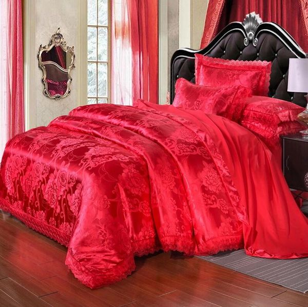 

home textiles quilt cover pillowcase sets summer cool lace palace wedding silky satin rose flowers popular soft jacquard bed skirtgq