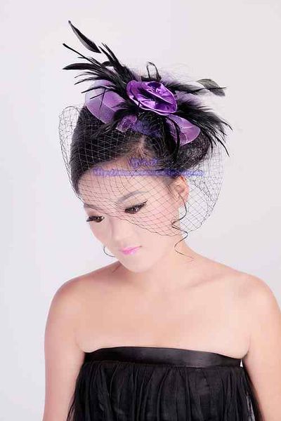 

costume headdress covering her face accessories feather costume cheongsam party annual conference mesh veil hat small ball womens bridal